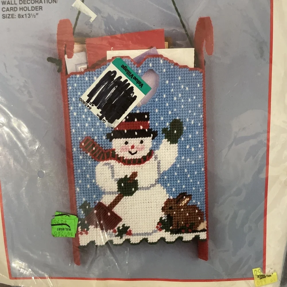 BUCILLA Christmas‎ SNOWMAN GREETING CARD HOLDER Kit COMPLETE NOS PACKAGE